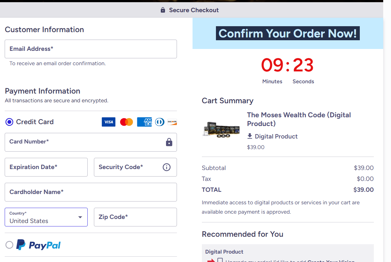 Moses Wealth Code Checkout Page